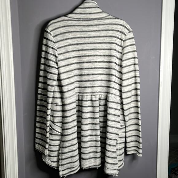 Impeccable Pig Gray and White Striped Open Long Sleeve Cardigan Sweater Size S - Picture 8 of 10